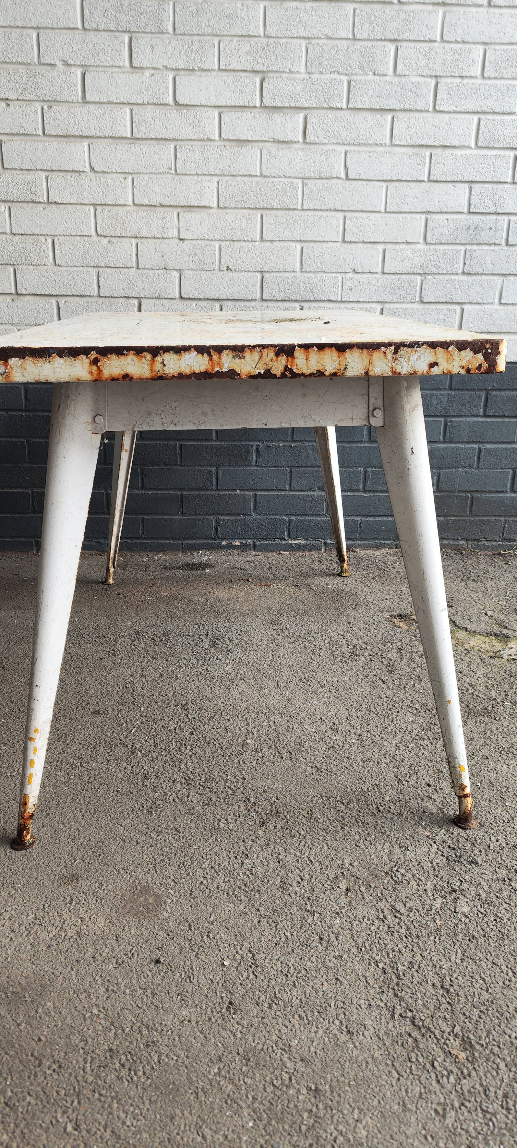 Large white Tolix table in vintage metal, 120 cm x 70.5 cm