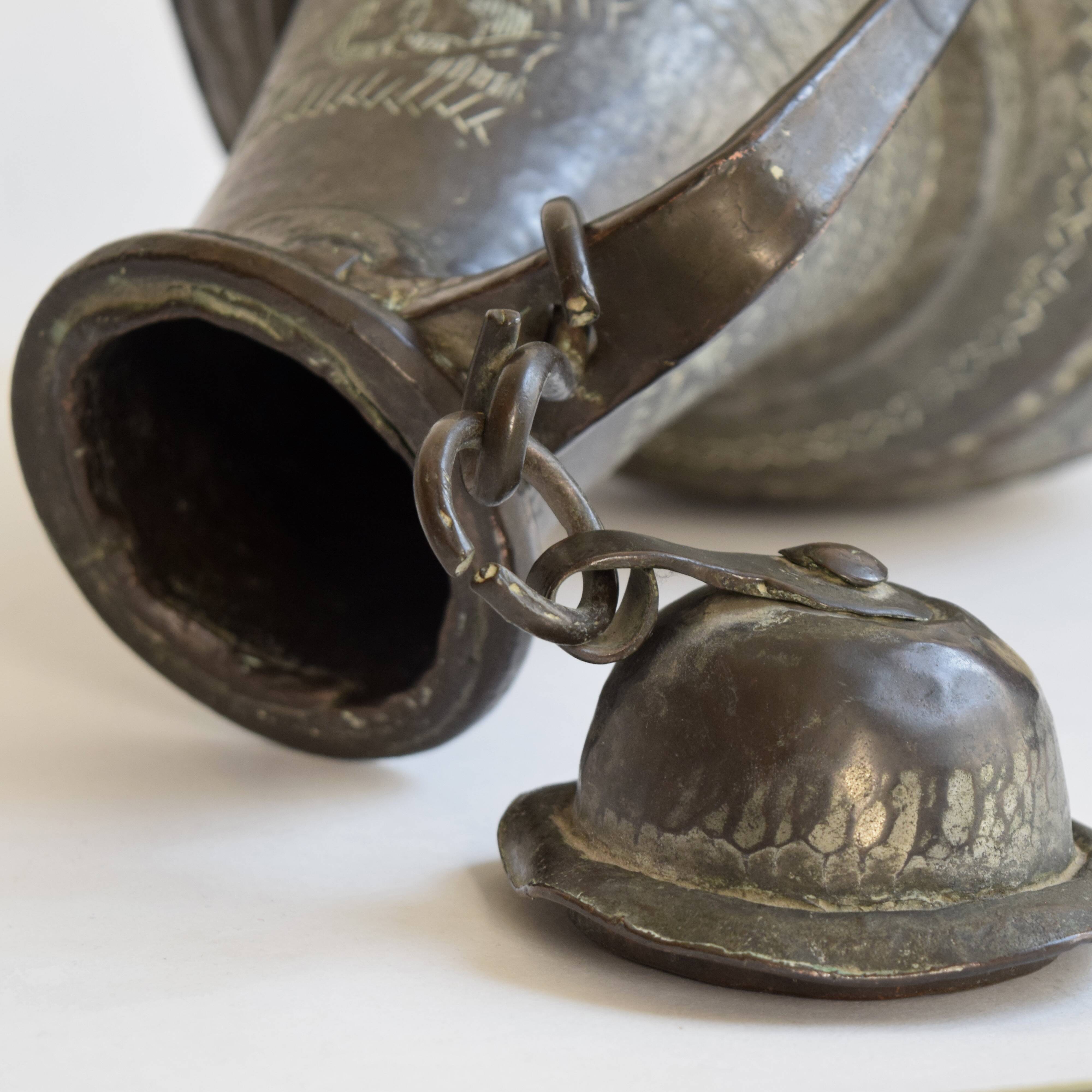 Old large Ottoman coquemar in chiseled and tinned copper - 18th century kettle