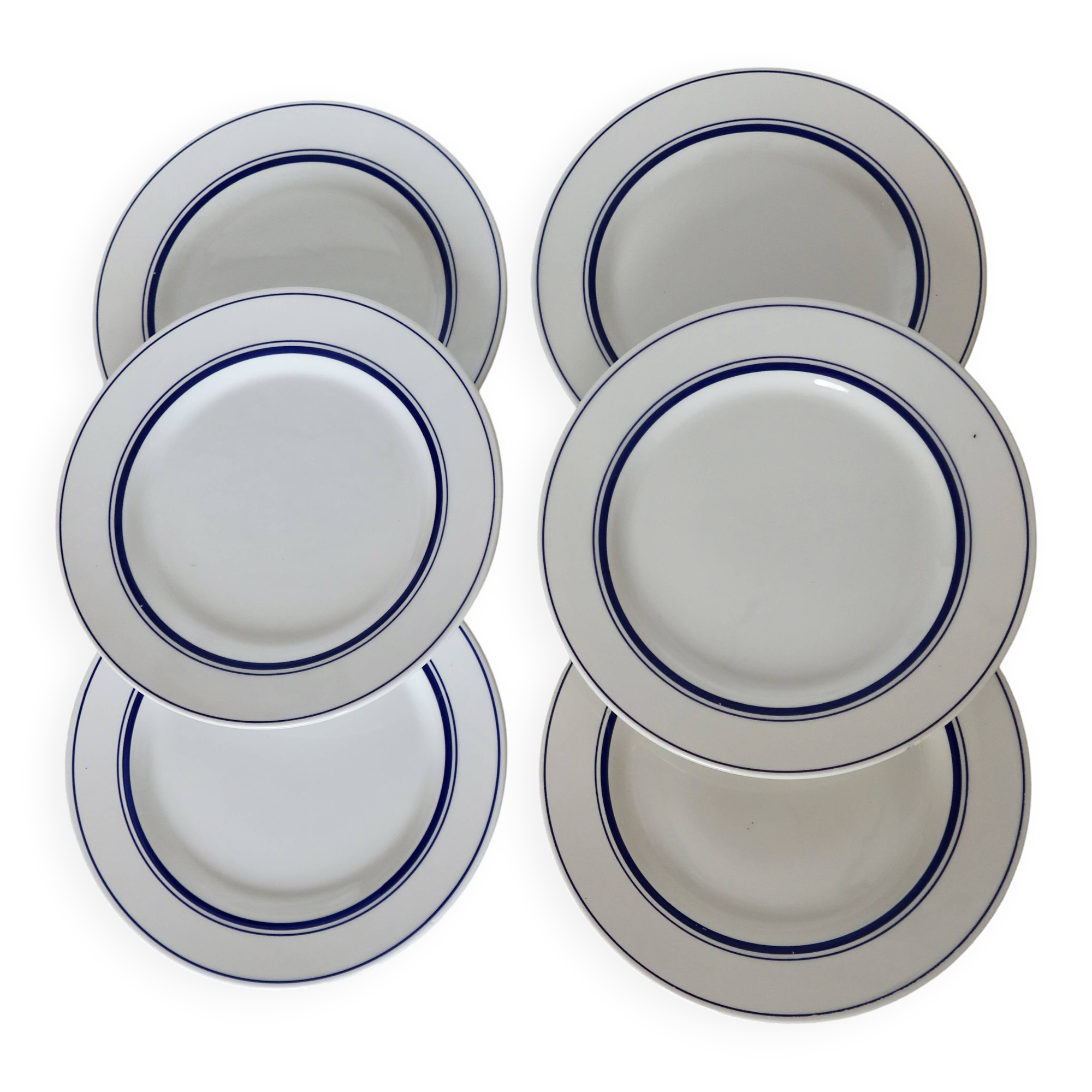 Lot De 6 Assiettes à Dessert Vintage - Porcelaine Bleu Et Blanc - Style Bistrot Français - Occasion