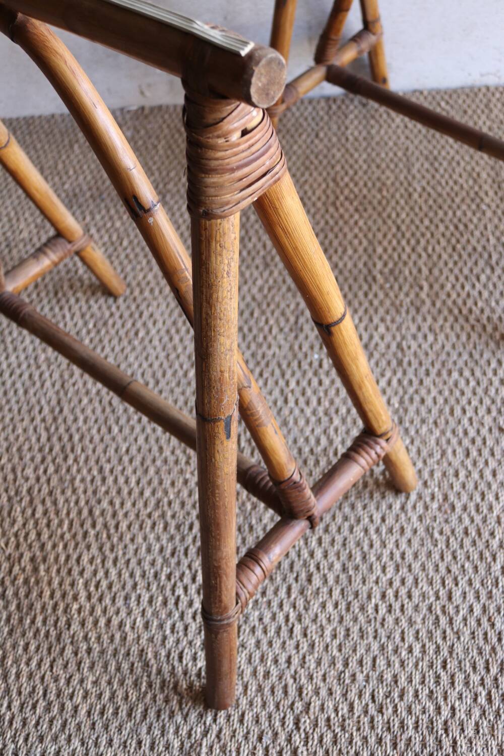 Pair of vintage rattan trestles