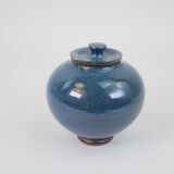 Small blue ceramic box with signed lid