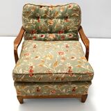 Paire de fauteuils en tissu vert olive de Paolo Buffa avec structure en noyer