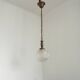 French Vintage Molded Glass & Brass Pendant Light 1970s Globe Hanging Lamp