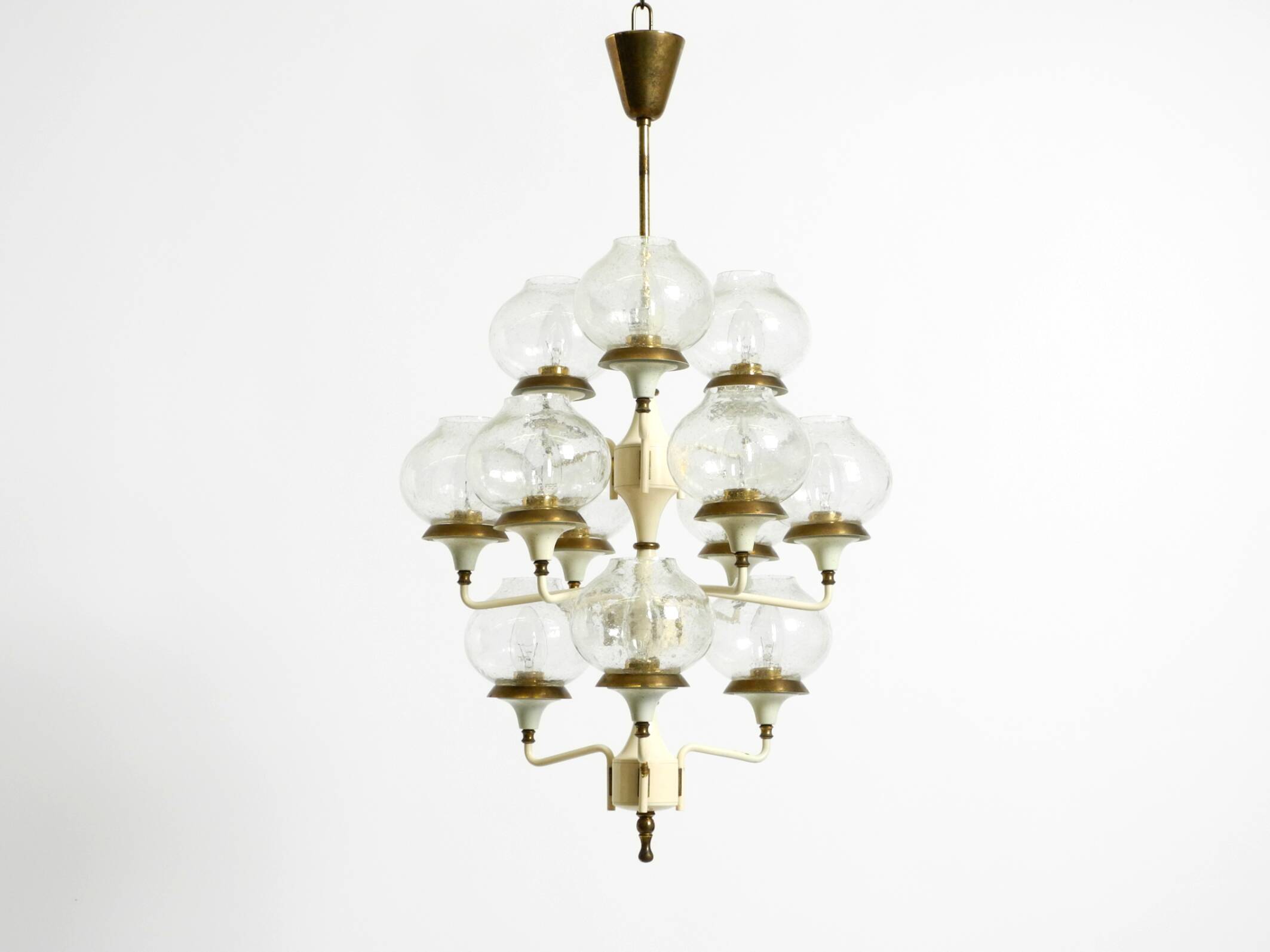 Large 1960s brass and glass tulip ceiling lamp by Hans Agne Jakobsson