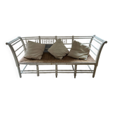 Vintage wooden and rattan bench