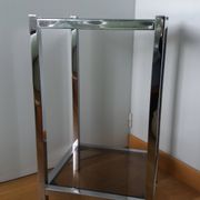 Chrome metal and smoked glass console