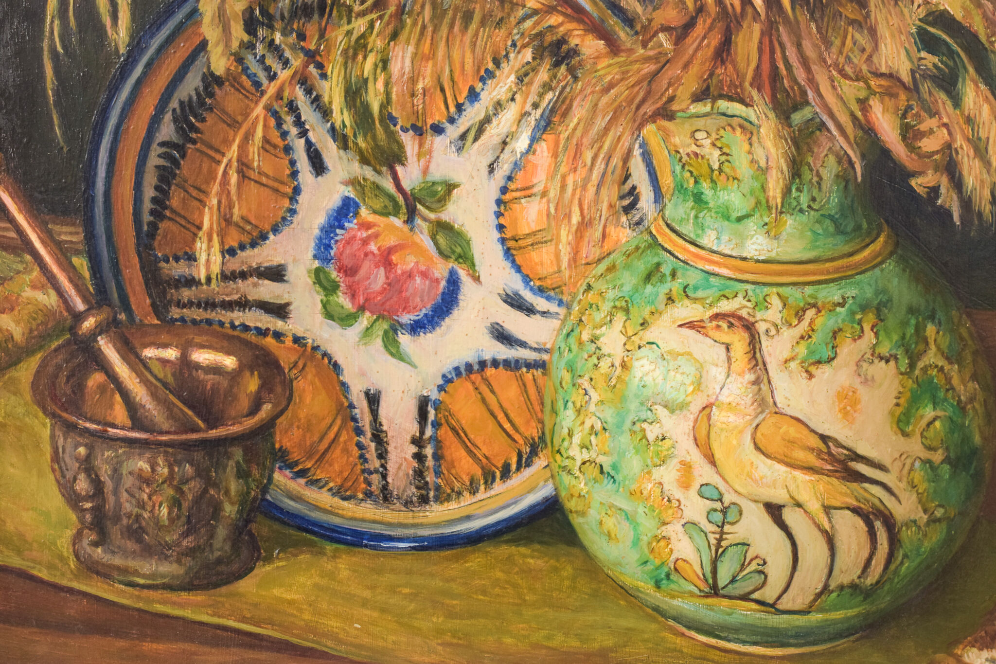 Still life with sunflowers and majolica jug