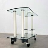 Postmodern Italian bar cart in glass and metal by Metalnova, 1980s.