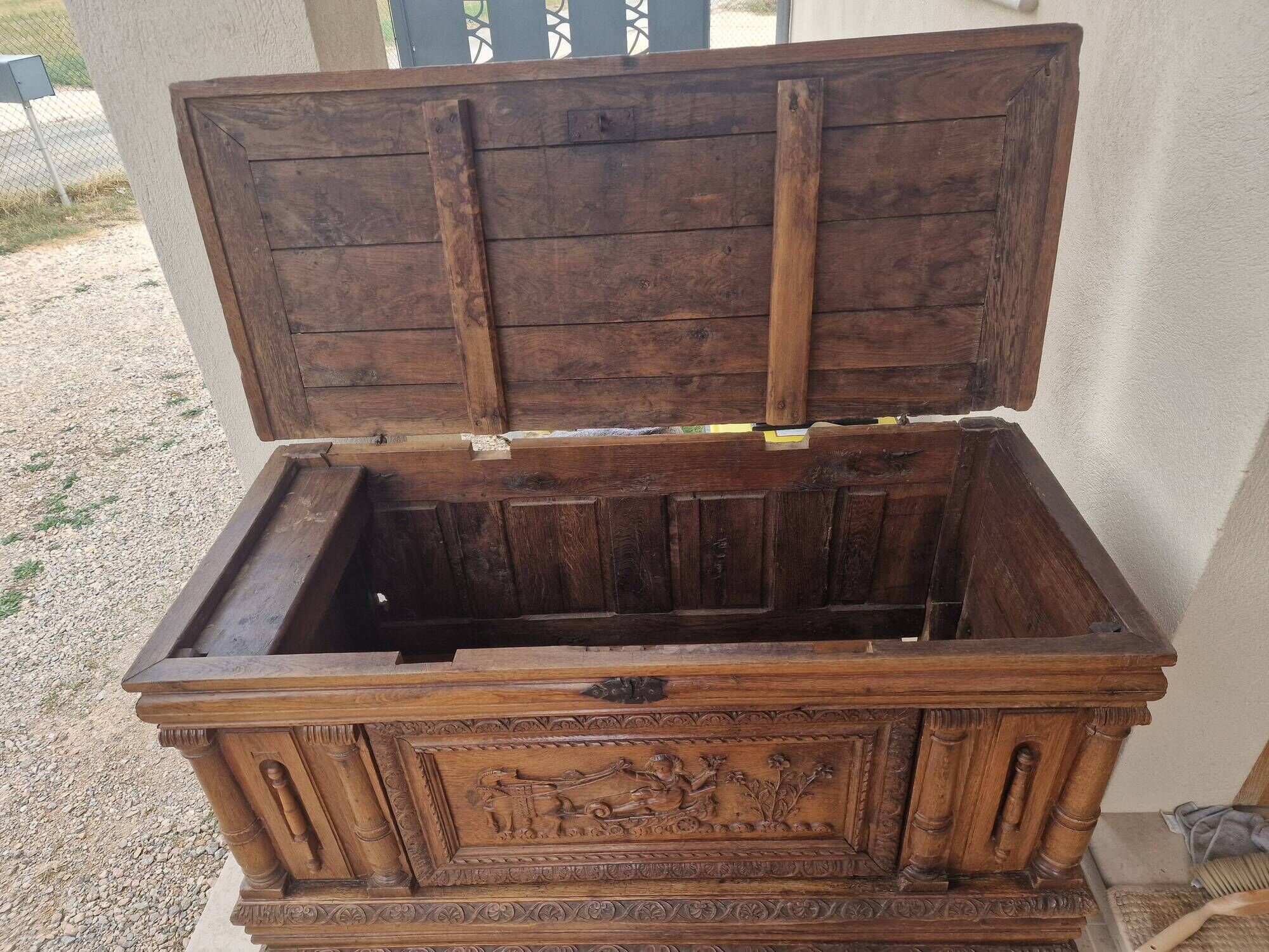 Antique carved oak chest