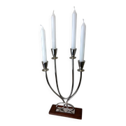 Art deco candlestick in stainless steel and rosewood, 4 flames, Spain, 1970s
