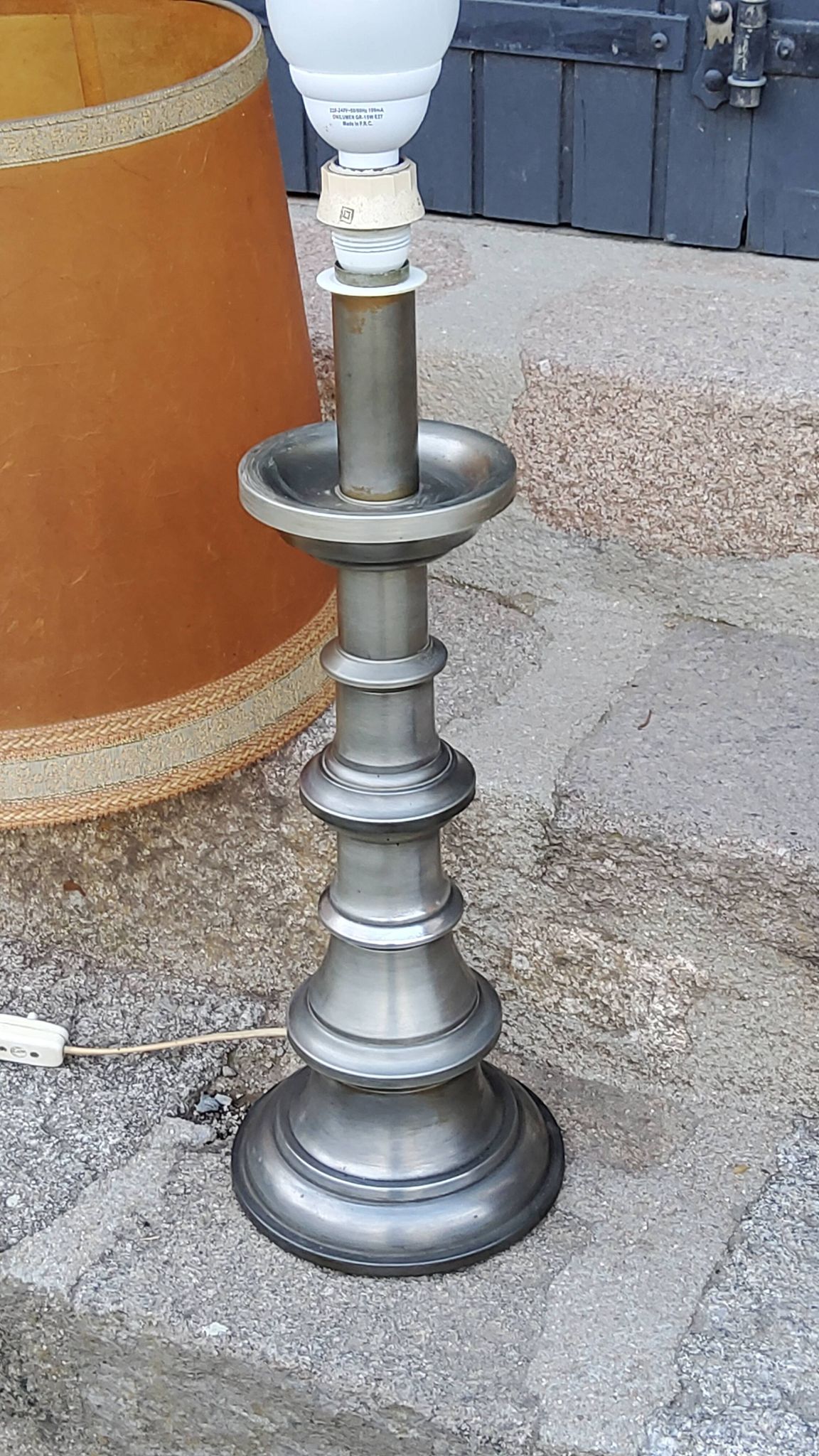 Pair of 70s Kaiser Leuchten lamps in brushed metal with original shades