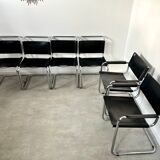 Set of 6 design chairs Matteo Grassi tubular metal and black leather year 70/80 Bauhaus style