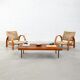 French slatted wood coffee table / bench, 1960s