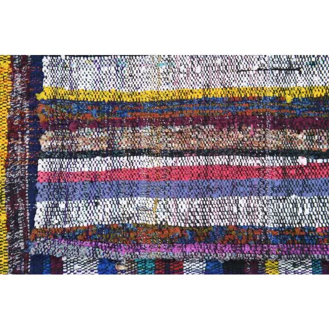 Tapis kilim vintage turc Oushak fait main en laine et coton bleu