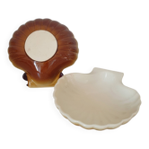 Brown and white ceramic shell bowls