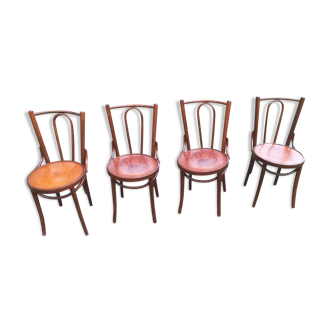 Lot of 4 Chairs Bistro Art Deco seated screen-printed