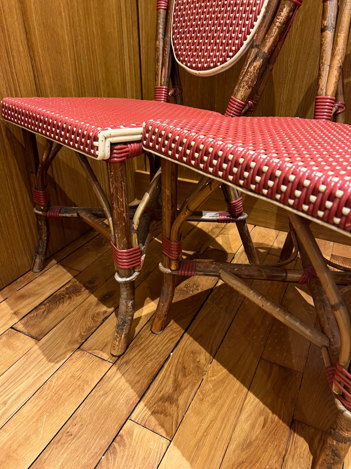 4 chaises bistrot Bamboo - rouge et crème