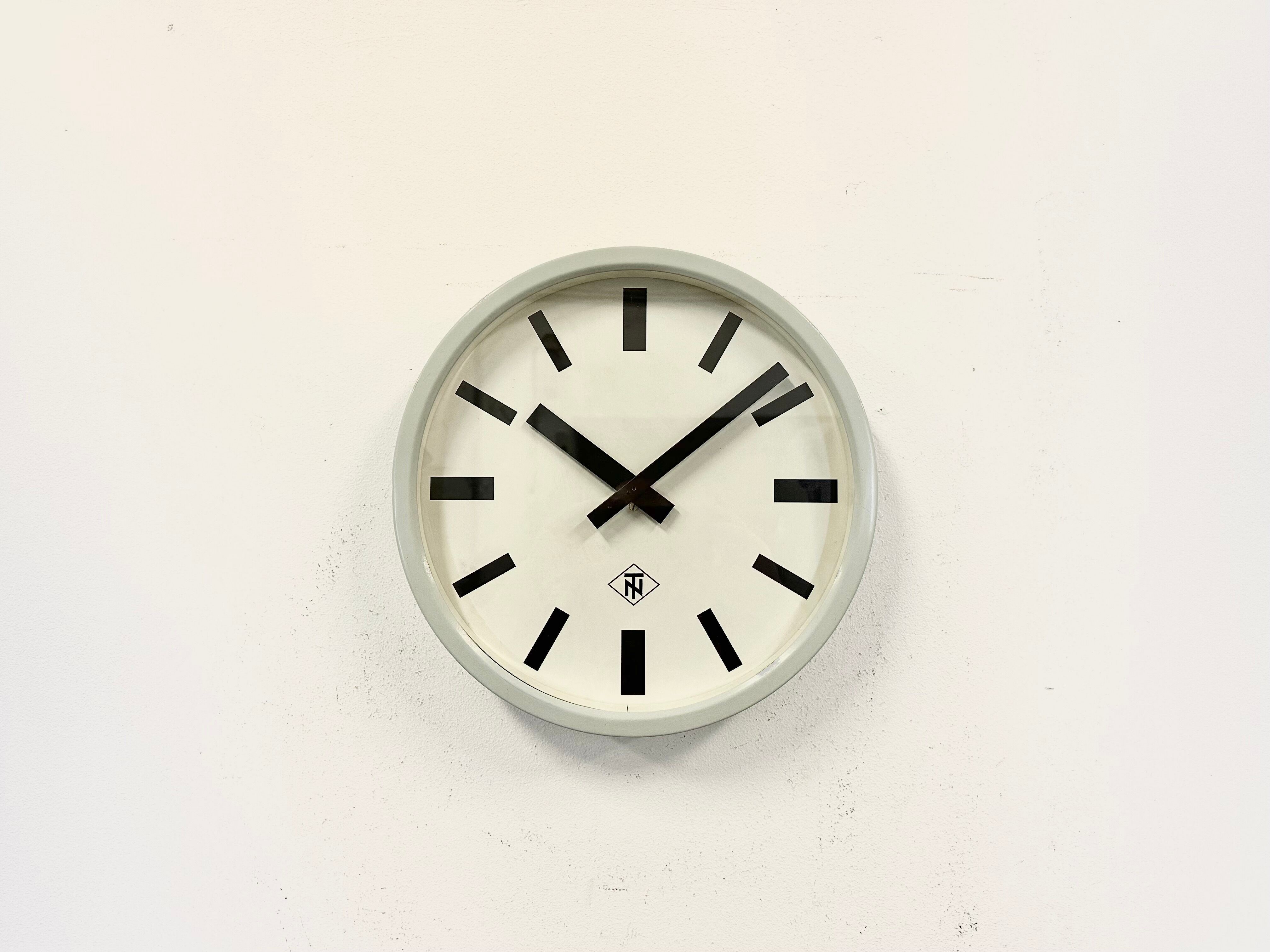 Grey Industrial Wall Clock from TN, 1960s