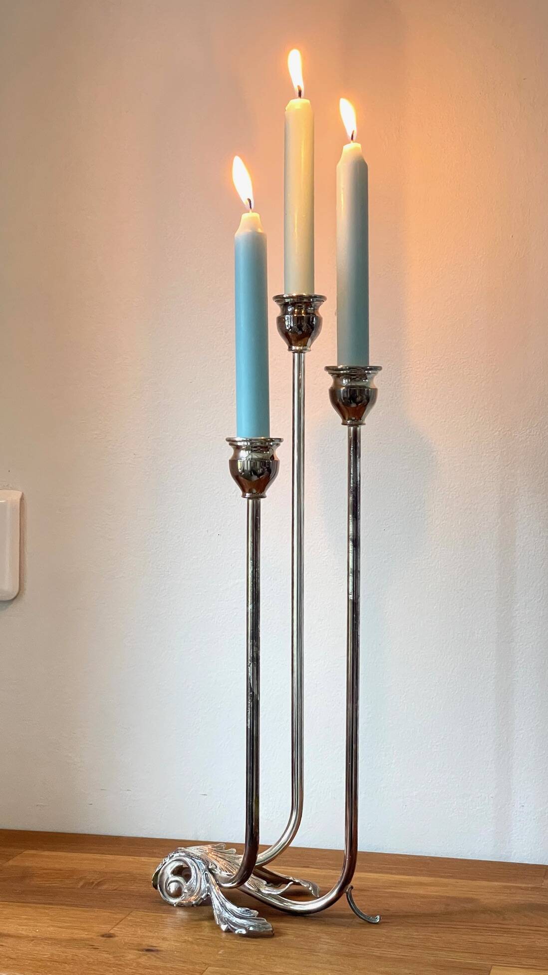 CANDLE HOLDER 3 Lights METAL Patinated Chrome