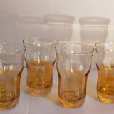 Four iridescent honey blown glass glasses