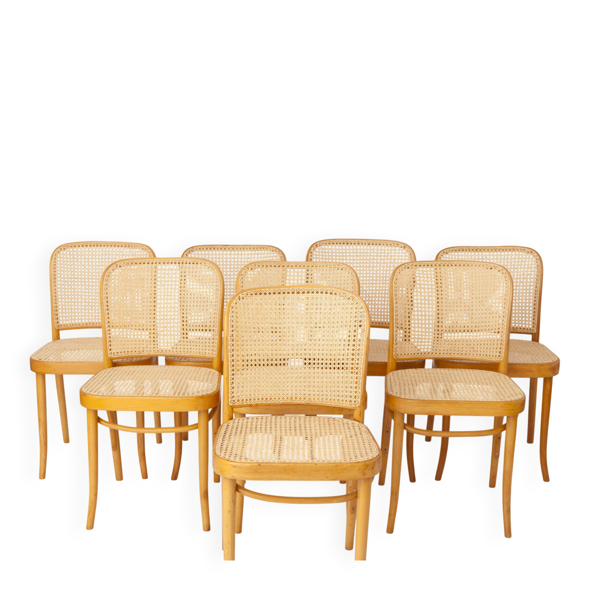 Set of 8 Ligna Bentwood Dining Chairs, Beechwood & Vienna Cane, 1960s-1970s