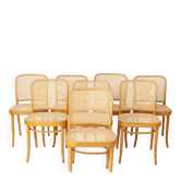 Ensemble de 8 chaises de salle à manger Ligna en bois cintré, en hêtre et en osier de Vienne, années 1960-1970.