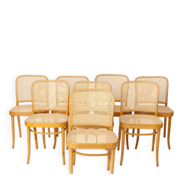 Set of 8 Ligna Bentwood Dining Chairs, Beechwood & Vienna Cane, 1960s-1970s