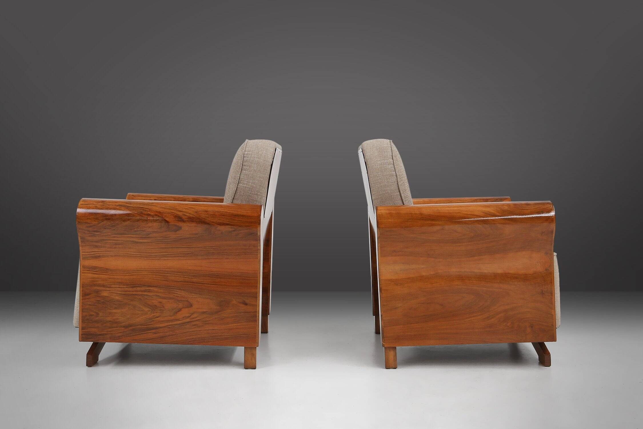 Set of 2 Art Deco Armchairs in Walnut Veneer, France 1930s
