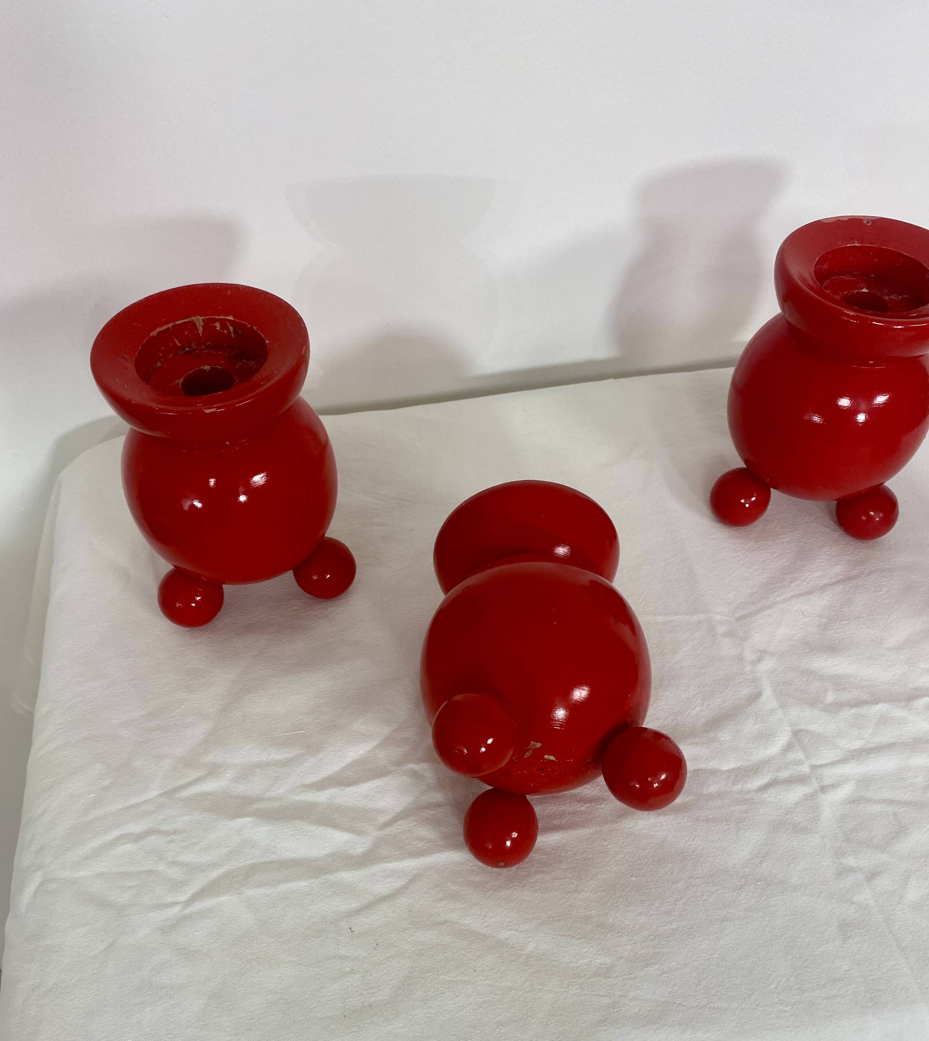 Set of 4 Swedish wooden candlesticks – 1950s
