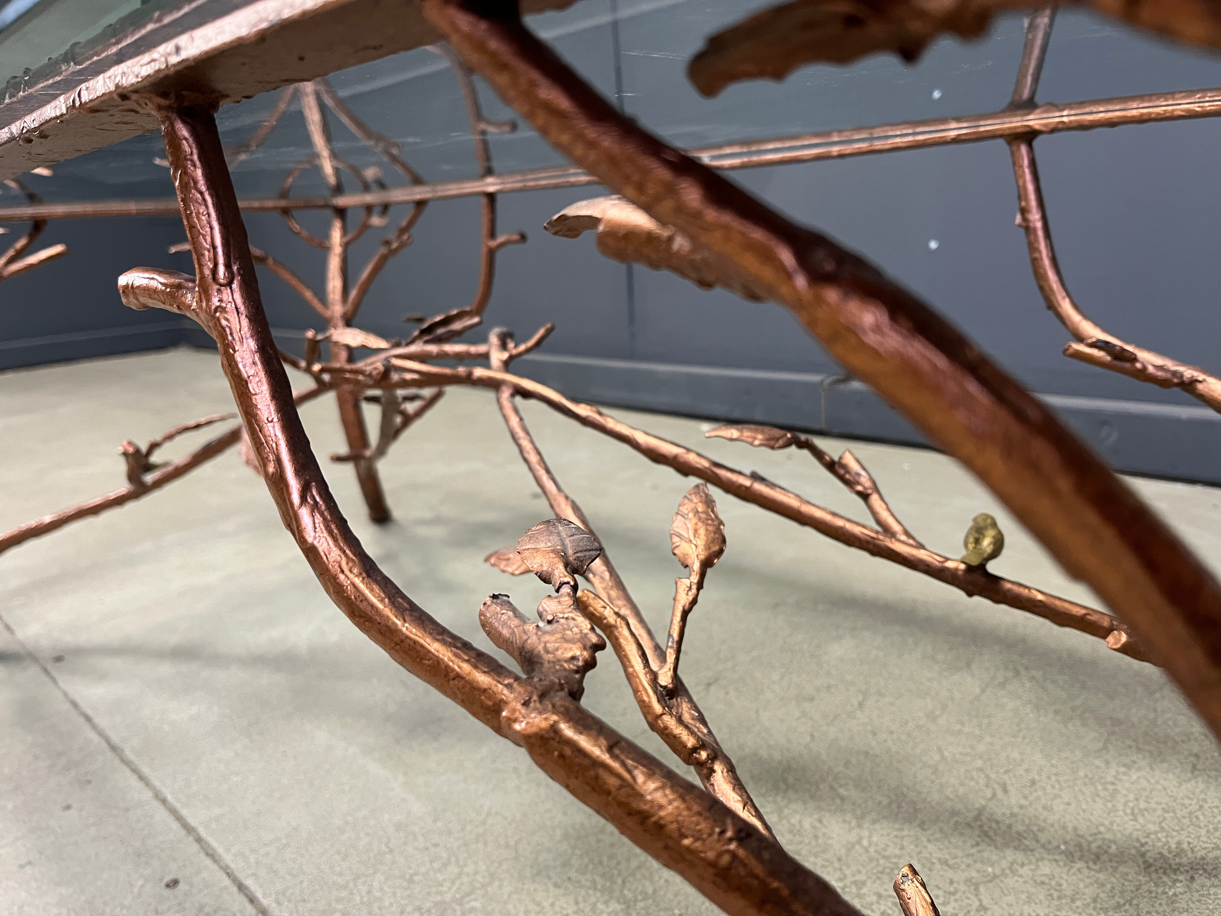 Vintage hand crafted wrought iron tree branches cocktail table, 1970s