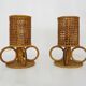 Pair of bamboo rattan caned lamps. Italy 1950s 60s.