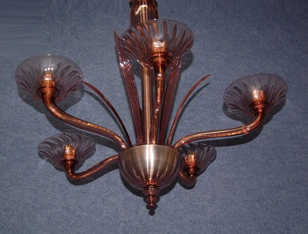 Lustre Améthyste (signé) Murano Vers 1940-50