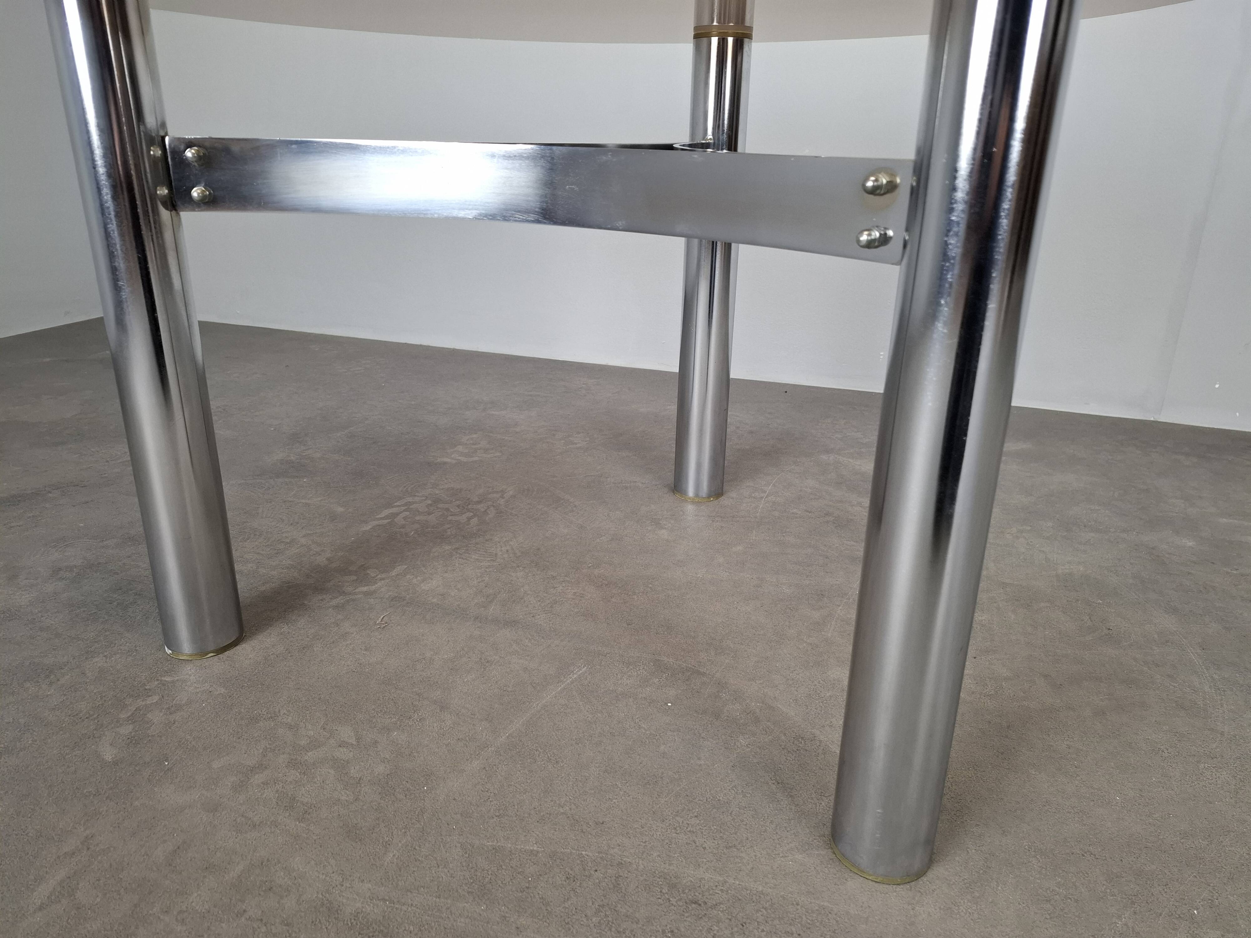 Mid-century Czechoslovak smoked glass coffee table, chrome metal, 1970s