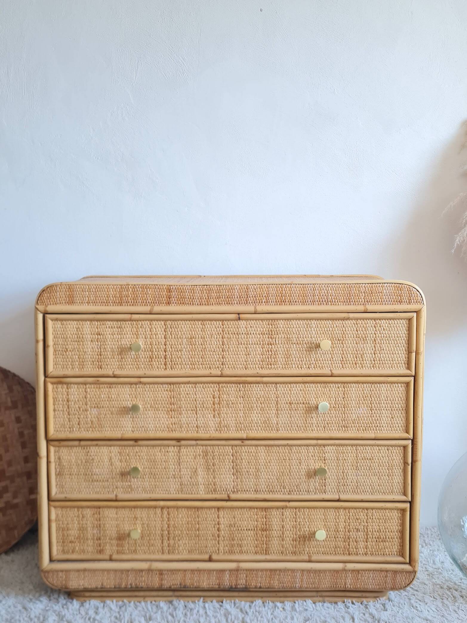 Vintage rattan chest of drawers