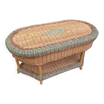 Table basse - Osier - Rotin - vert rouge brun