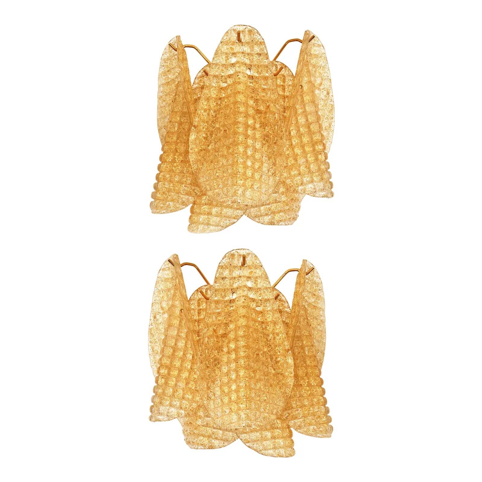 Sculptural Gold “Granigli” “Rondini” Murano Glass Wall Lamps in Modern Styl