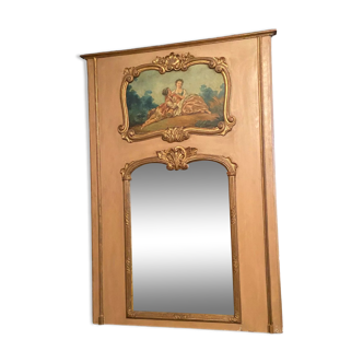 Overmantel fireplace mirror with Louis XV style gallant scene decoration