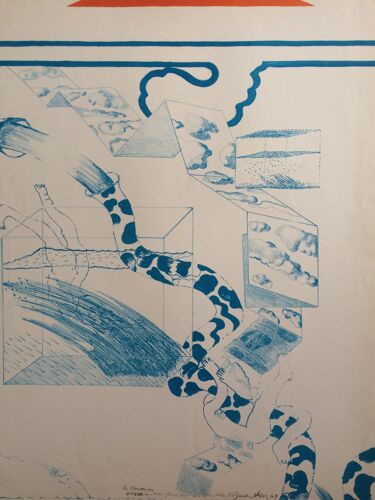 Lithographie originale signée Gérald Diaz, dit GÉRARDIAZ, Les vacances (essais), 1969