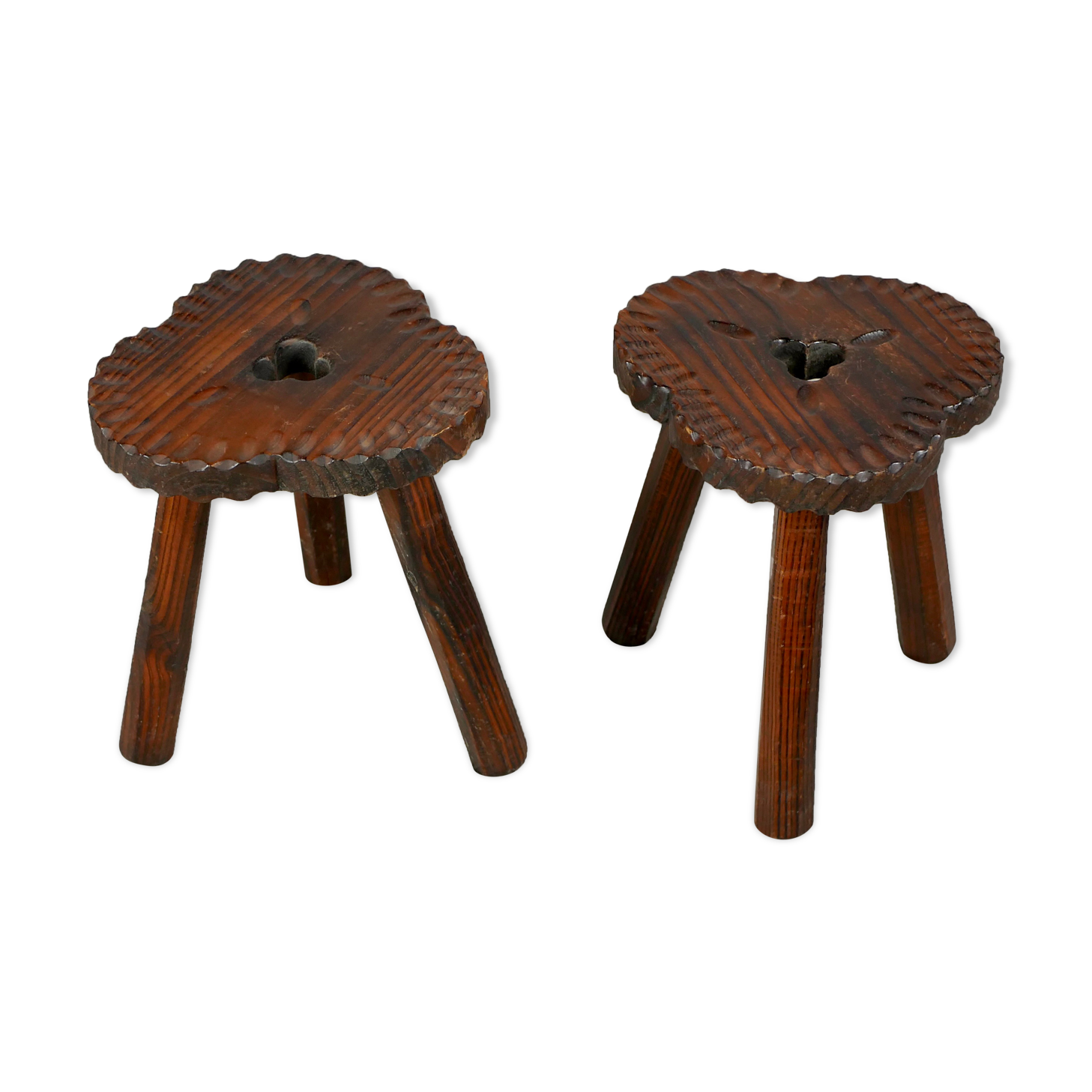 Paire de tabourets en bois, art populaire espagnol