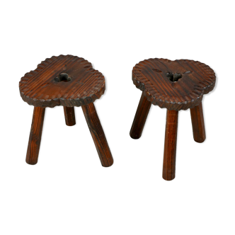 Pair of wooden stools, Spanish folk art