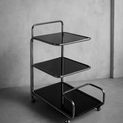 Vintage Mid-Century German Modern Bauhaus Chrome & Glass Serving Trolley