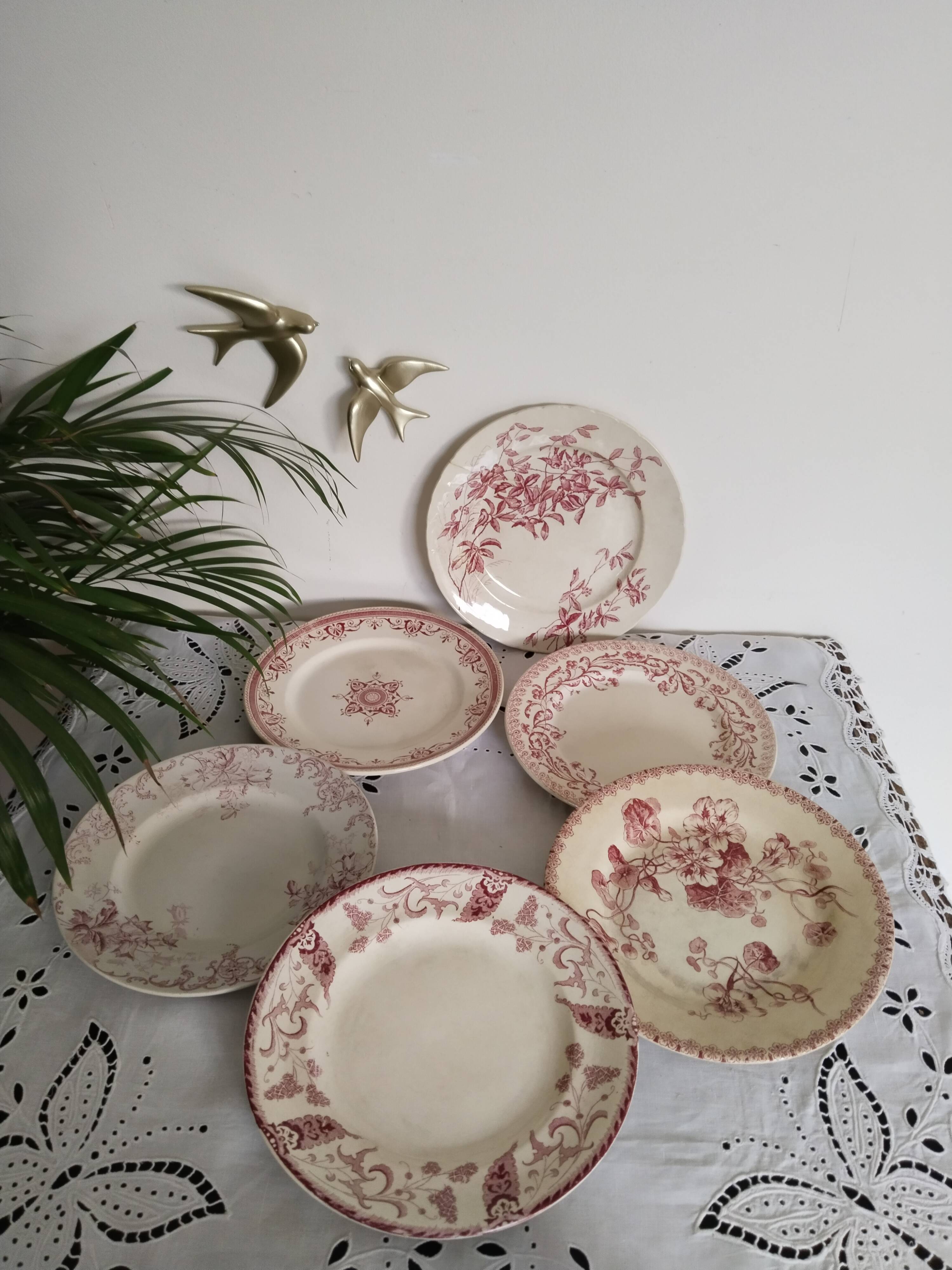 Set of 6 dinner plates in Terre de fer earthenware, red color