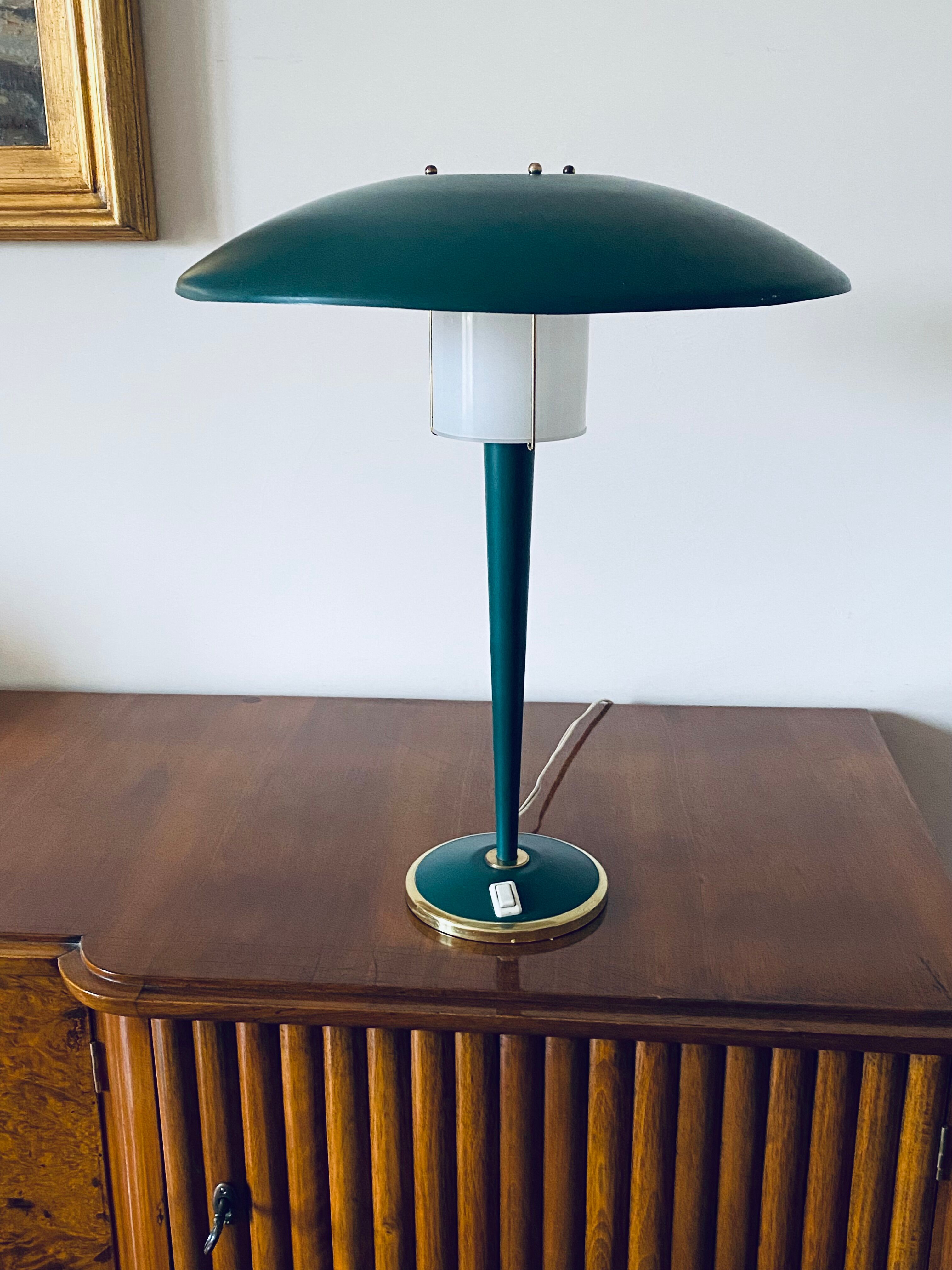 Modernist petrol green table lamp, France 1960s