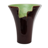 Brown and green vase with open edge rolled up