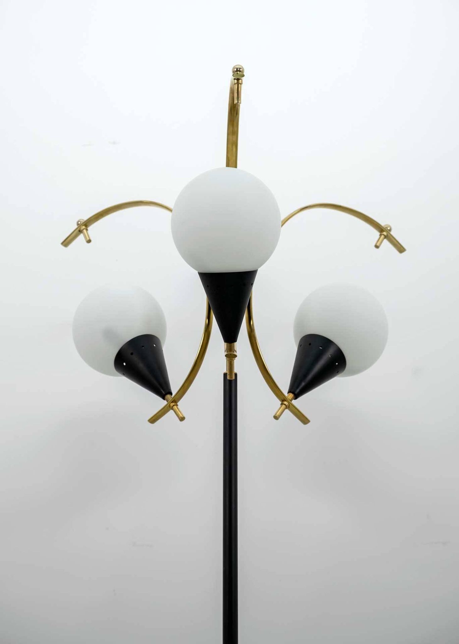 Stilnovo Mid-Century Modern Italian Brass and Opaline Glass Floor Lamp, 50