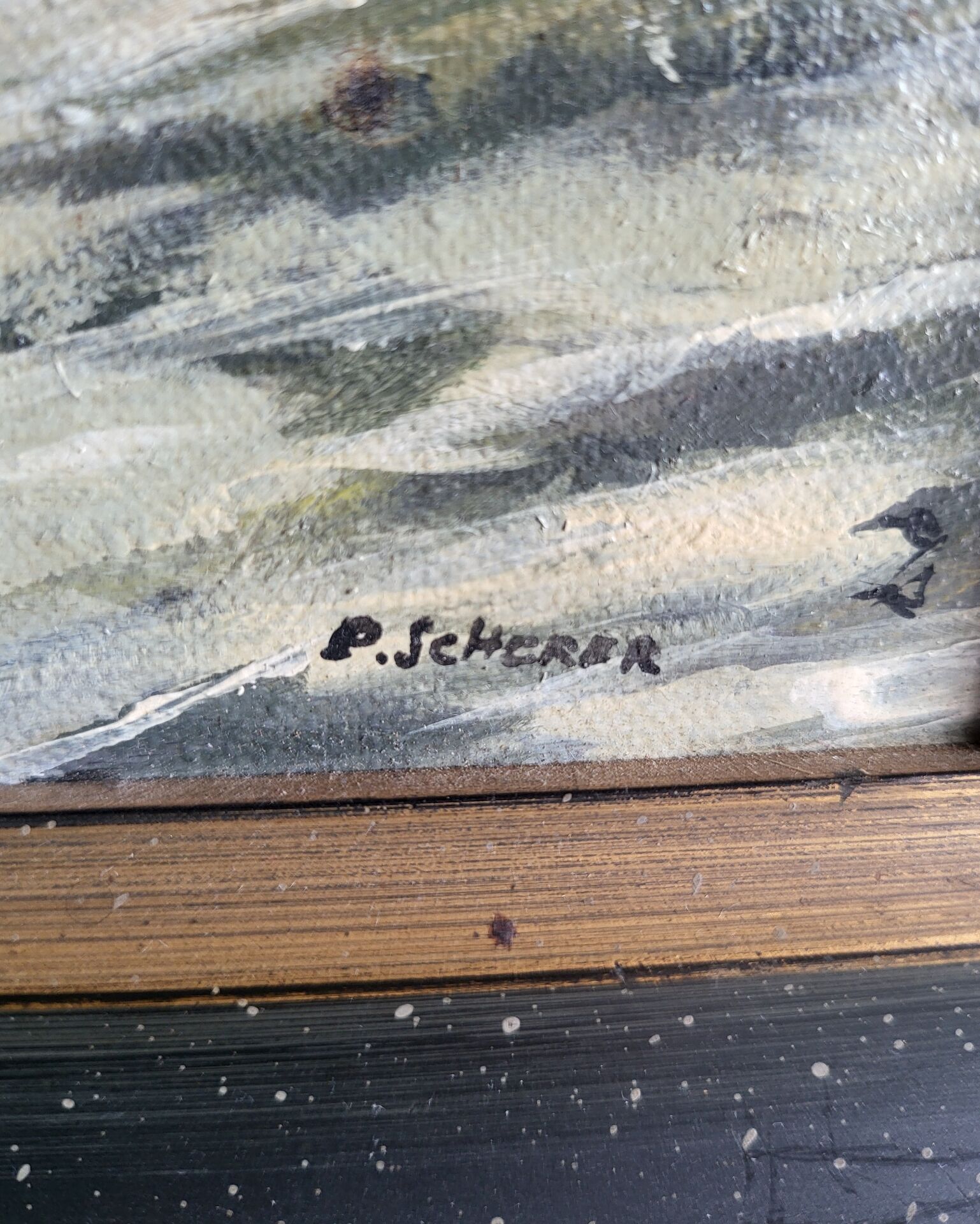 Oil on Panel P. Scherer Moonlit Seascape