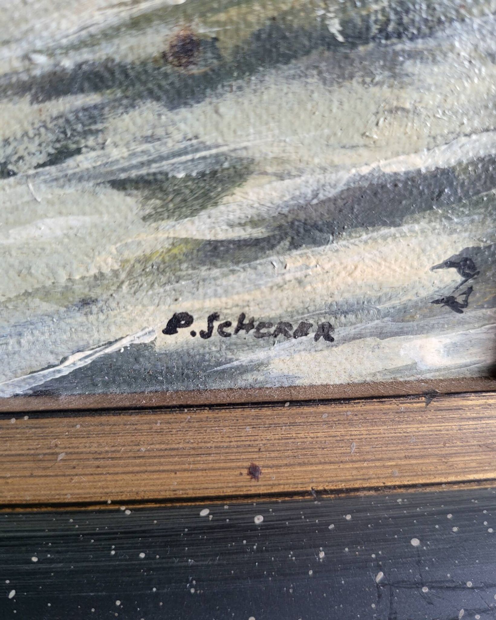 Huile sur Panneau P. Scherer Paysage Marin Clair de Lune