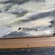 Huile sur Panneau P. Scherer Paysage Marin Clair de Lune