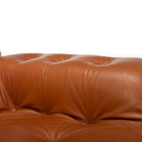 Brutalist Lounge Chair and Ottoman in Cognac Leather , 1970s