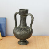 Black vase of antique inspiration in the shape of an amphora, 50s or 60s, vintage